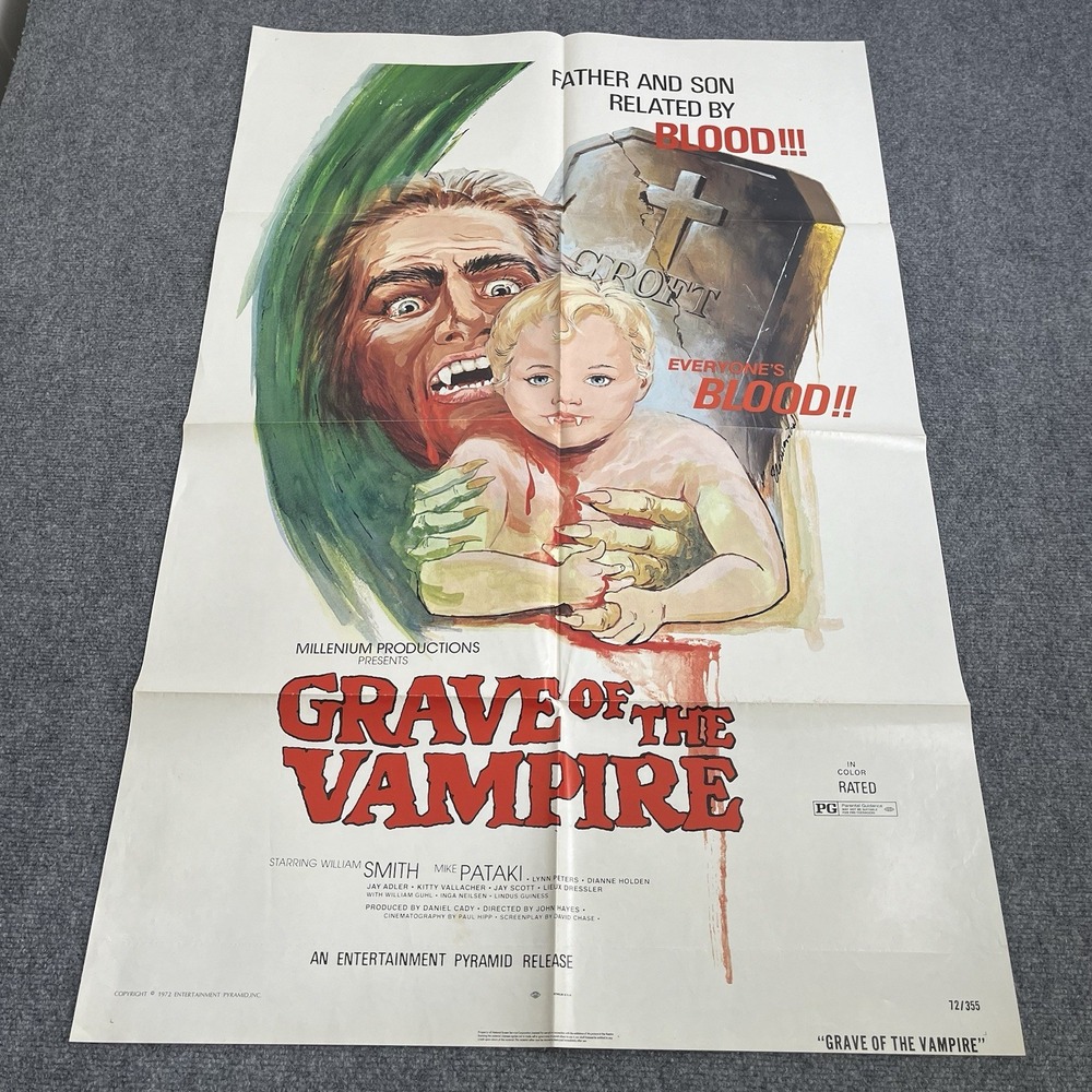 VTG 1972 Grave of the Vampire 27x41 Horror Movie Poster Vampire Exploitation Art